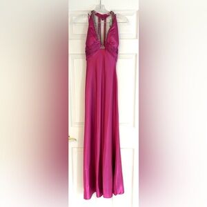 Fuchsia Satin Formal Gown with Beaded Detail